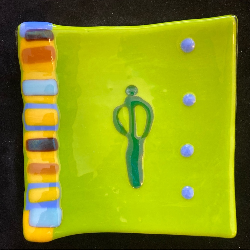 Mermaid Cove”Fused Art Glass Handmade Original 8”x8” Mint Green Square Tray